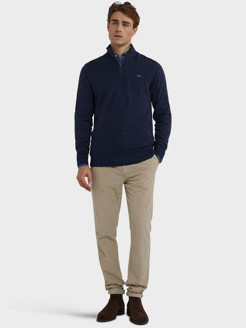 halve rits trui merino blend structure donkerblauw