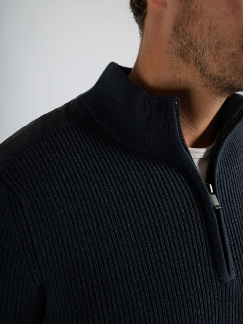 halve rits trui patch donkerblauw