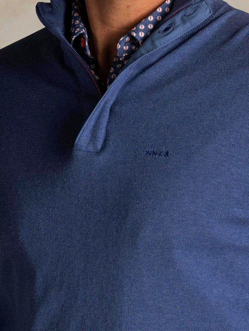 halve rits trui akar melange spring blue