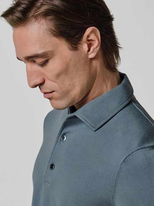 Longsleeve poloshirt luxury basic blauw