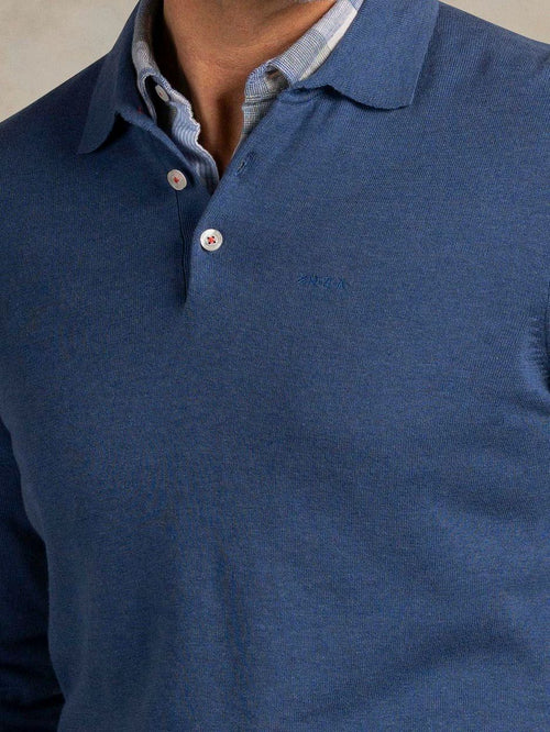 Longsleeve knitted polo blauw