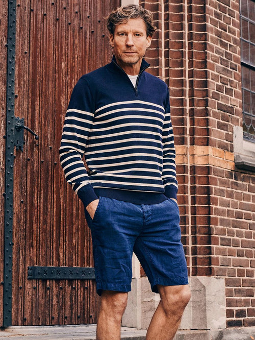 Half-zip trui breton stripe donkerblauw