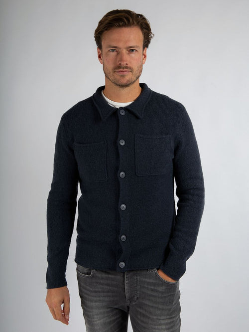 Cardigan boiled wool blauw