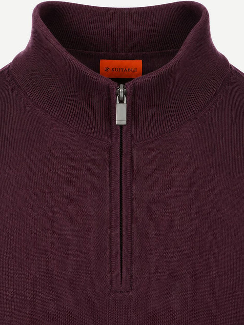 Merino halve rits trui bordeaux