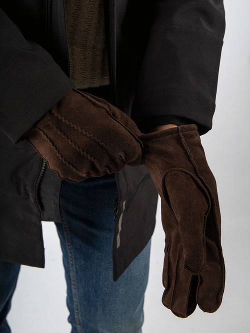 Suede handschoen donkerbruin