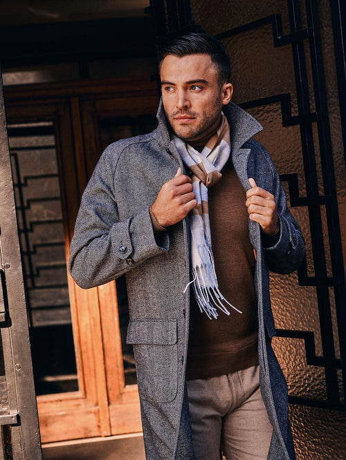 Coat longsaddle herringbone bruin