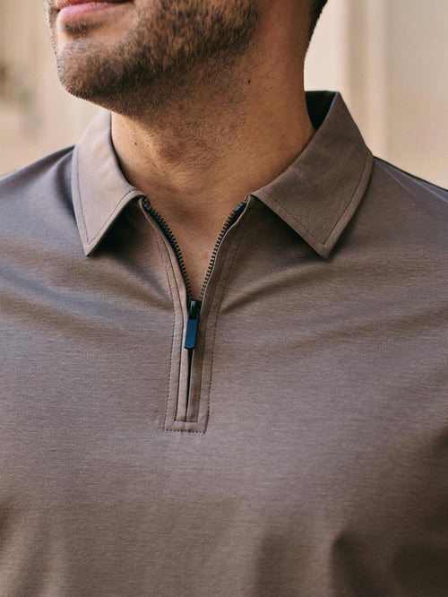 Knitted halve rits polo dan tabacco