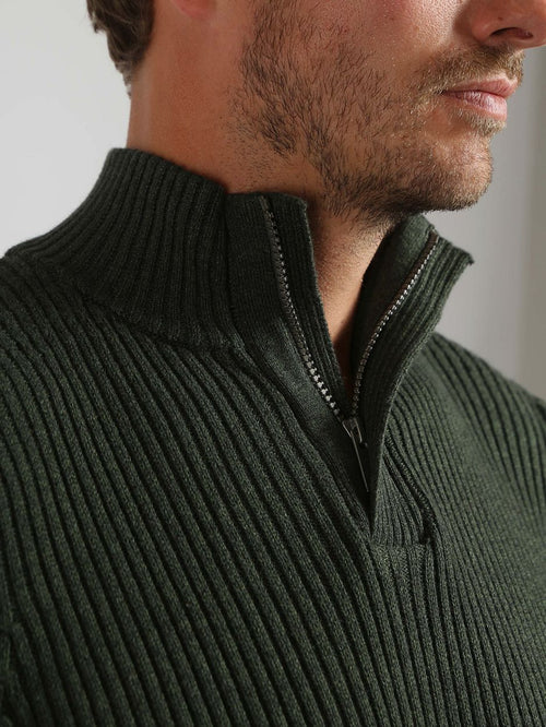 Suitable mou halve rits trui donkergroen | Slim-fit