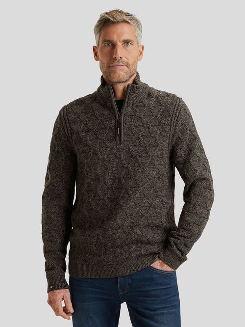 Vanguard trui halve rits wol blend bruin | Regular-fit