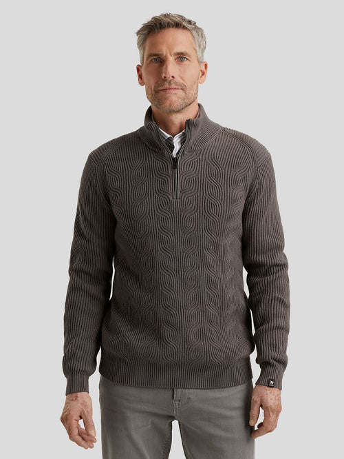 Vanguard trui halve rits structuur taupe | Regular-fit