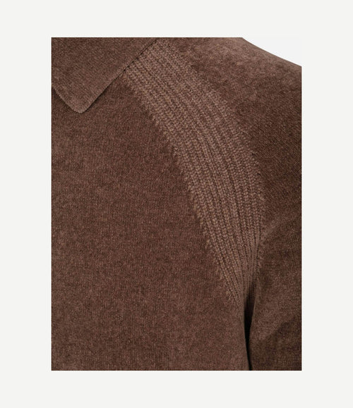Longsleeve poloshirt chenille bruin