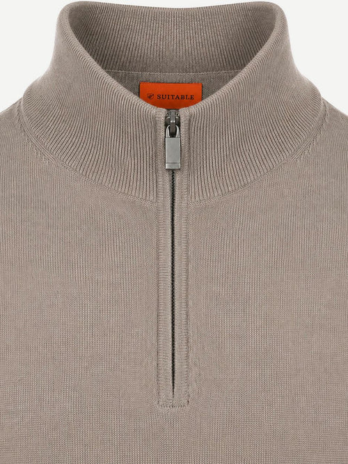 Merino halve rits trui bright taupe