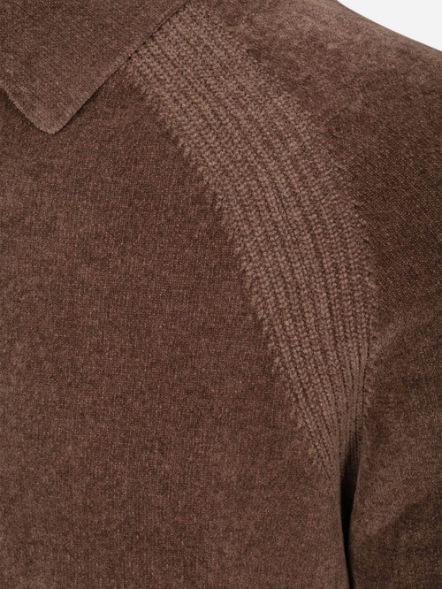 Longsleeve poloshirt chenille bruin