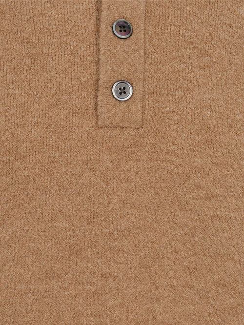 Longsleeve poloshirt boiled wool camel