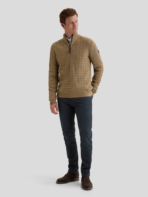 Trui halve rits wol blend beige