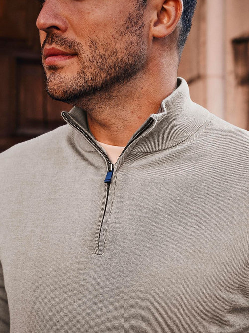 Merino halve rits trui bright taupe