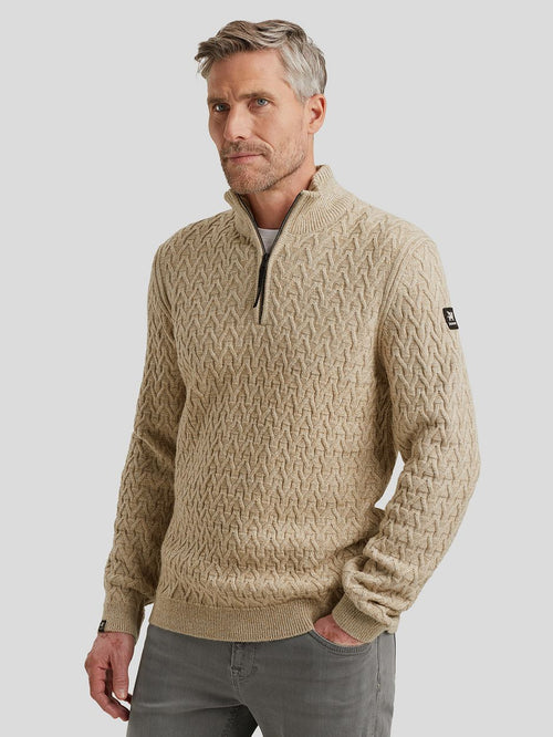 Vanguard trui halve rits wol beige | Regular-fit