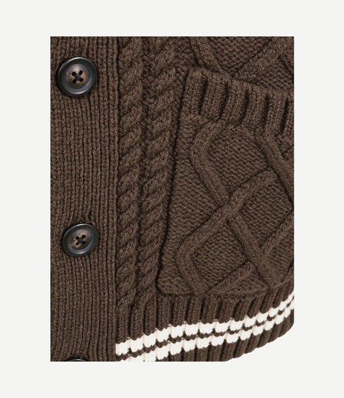 Cardigan cable knit lamswol bruin
