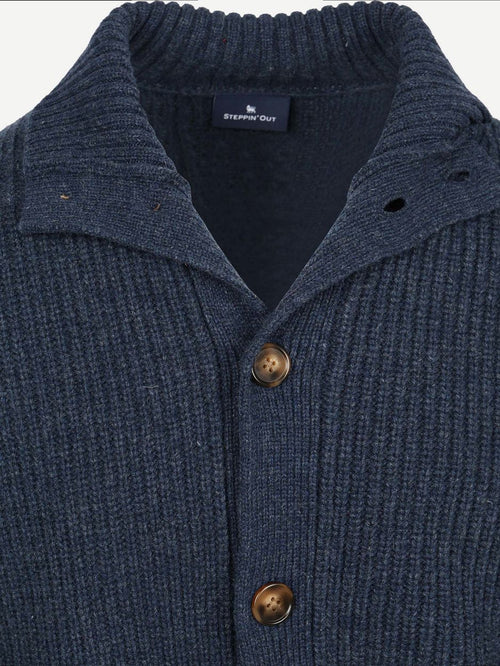 Button cardigan lamswol donkerblauw