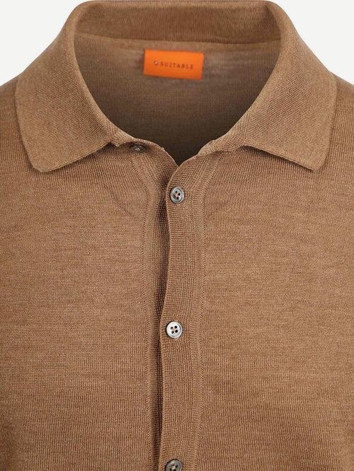 Suitable cardigan shirt merino camel | Slim-fit