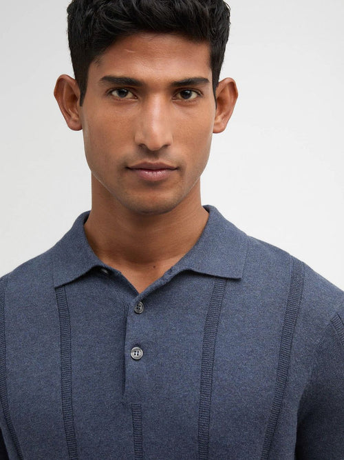 Wellburn knitted polo donkerblauw