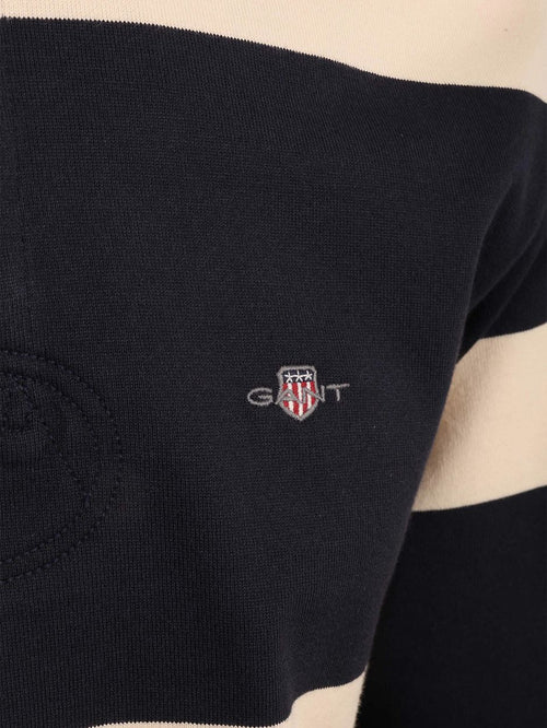 Heavy rugger stripe shield polo streep donkerblauw wit