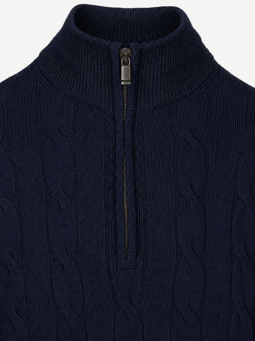 Lau pull merino halve rits cable donkerblauw