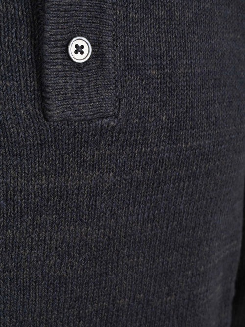 Button longue melange poloshirt donkerblauw