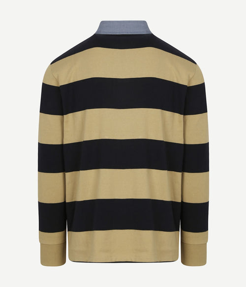 Gant heavy rugger shield longsleeve polo streep donkerblauw beige | Regular-fit