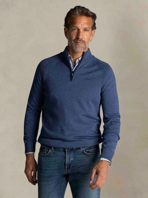 halve rits trui clive blauw