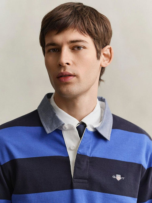 Heavy rugger shield polo streep donkerblauw royal blue