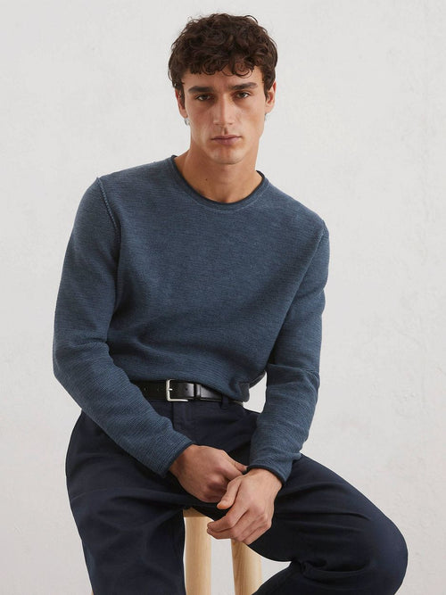 Pullover crewneck cotton/linen dark blue