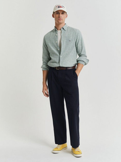 Gant casual overhemd streep linnen groen | Regular-fit