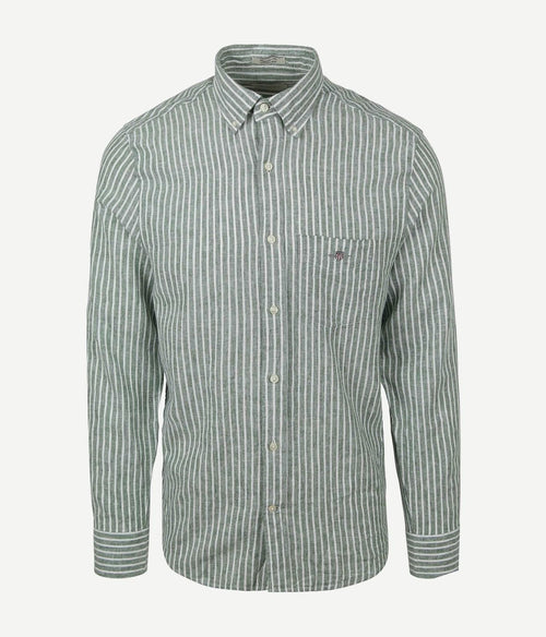 Gant casual overhemd streep linnen groen | Regular-fit