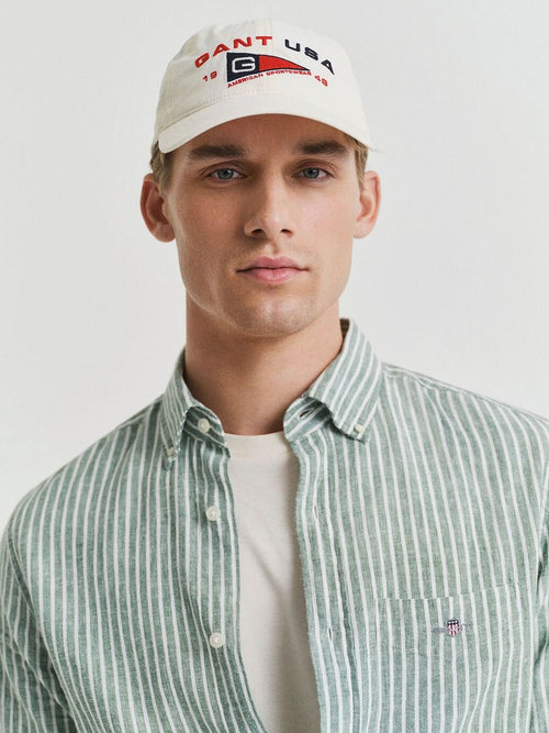 Gant casual overhemd streep linnen groen | Regular-fit
