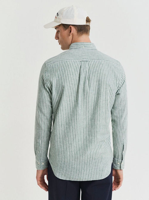 Gant casual overhemd streep linnen groen | Regular-fit