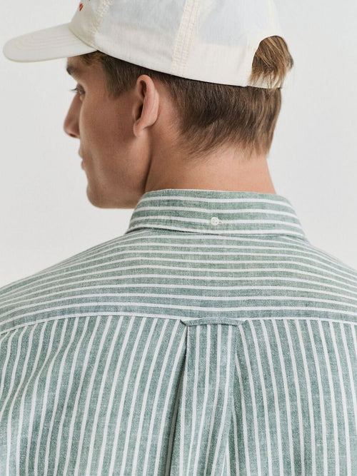Gant casual overhemd streep linnen groen | Regular-fit