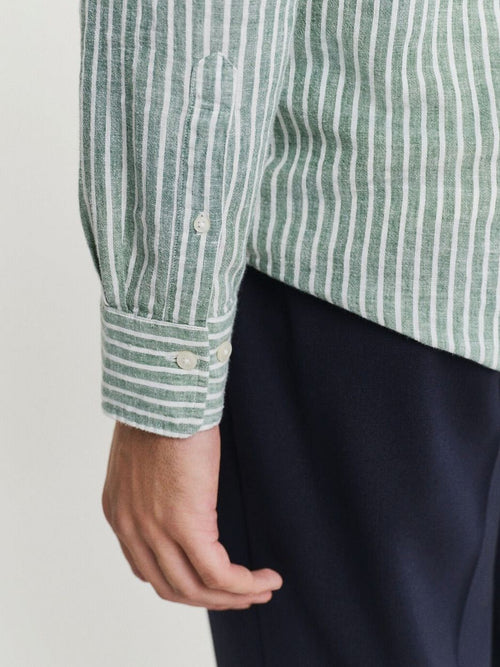 Gant casual overhemd streep linnen groen | Regular-fit