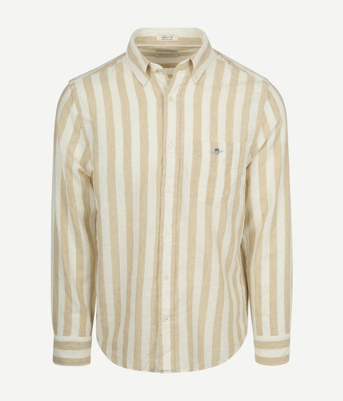 Cotton linen overhemd streep beige