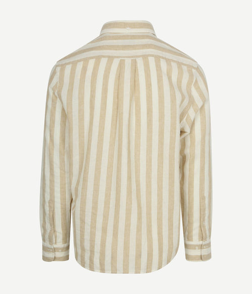 Cotton linen overhemd streep beige