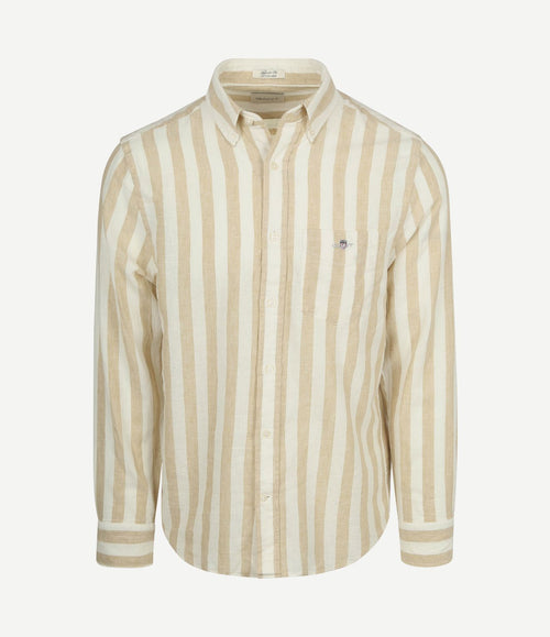 Cotton linen overhemd streep beige