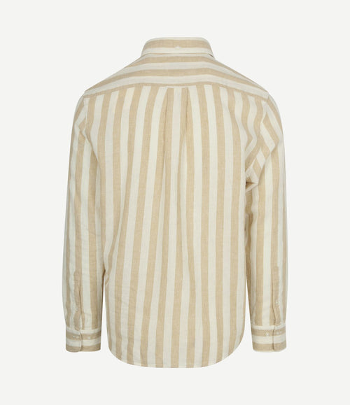 Cotton linen overhemd streep beige