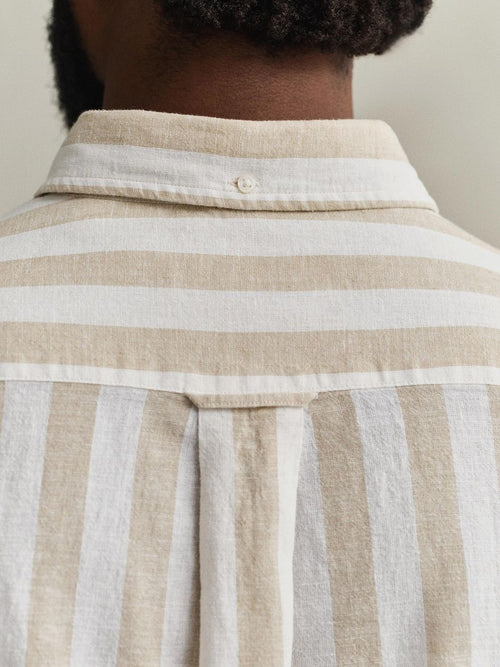 Cotton linen overhemd streep beige