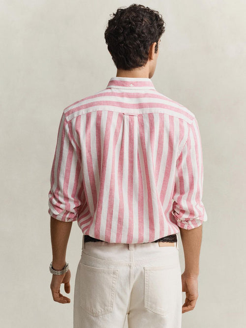 Cotton linen overhemd streep roze