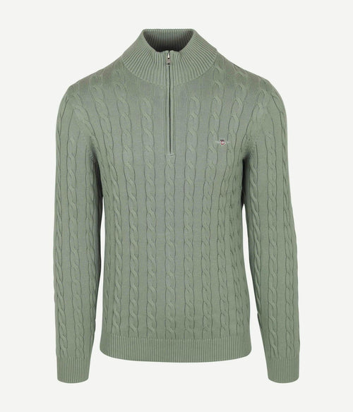 Gant half-zip pullover cable groen | Regular-fit