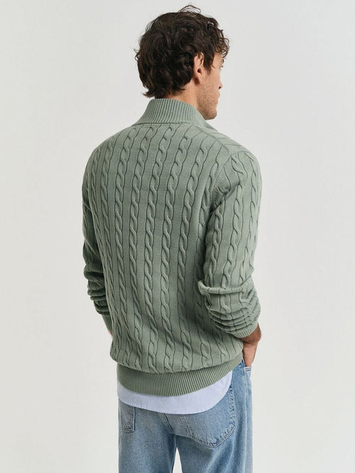 Gant half-zip pullover cable groen | Regular-fit