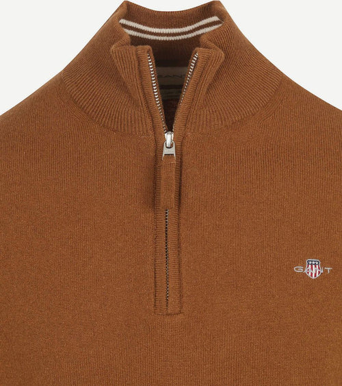 Gant halve rits trui lamswol bruin | Regular-fit