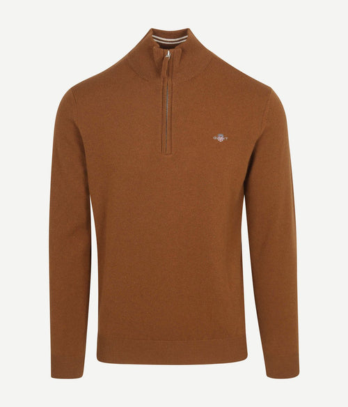 Gant halve rits trui lamswol bruin | Regular-fit