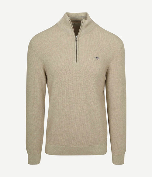 halve rits trui micro textured beige