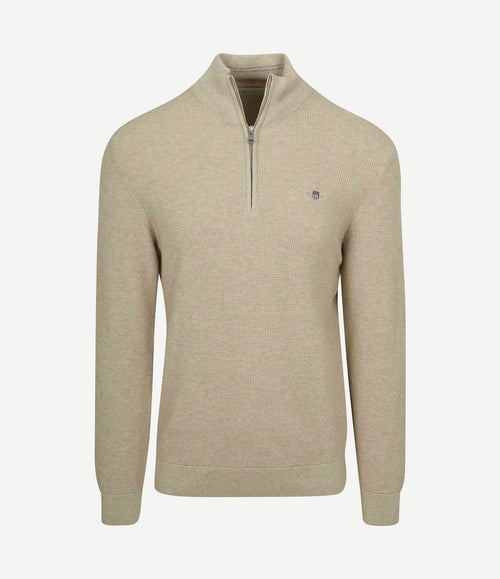 halve rits trui micro textured beige